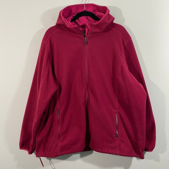 LL Bean Women's Cherry Red Polartec Fleece Hooded Full Zip Jacket Size 2X - Picture 1 of 9
